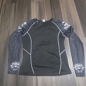 Men's Y2K Style Gothic Skull Compression Shirt XL Long Sleeve MMA Rash Guard